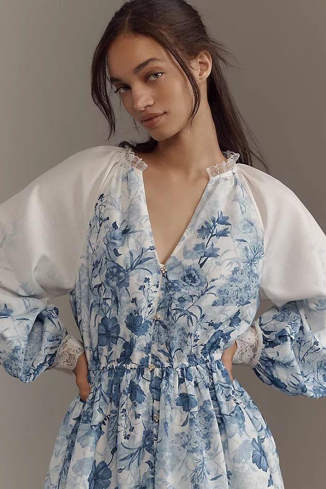 LuneluX? ¨C Vintage Puff Sleeve Stand Collar Dress